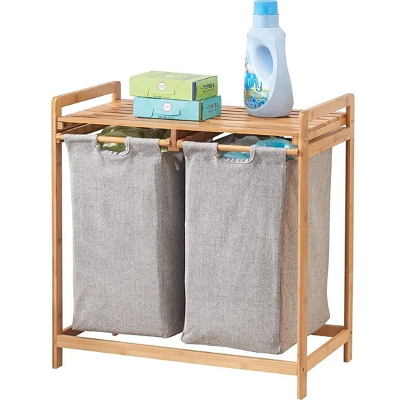 Bamboo Wood X-Frame Laundry Hamper Collapsible Dirty Clothes Basket Household Storage