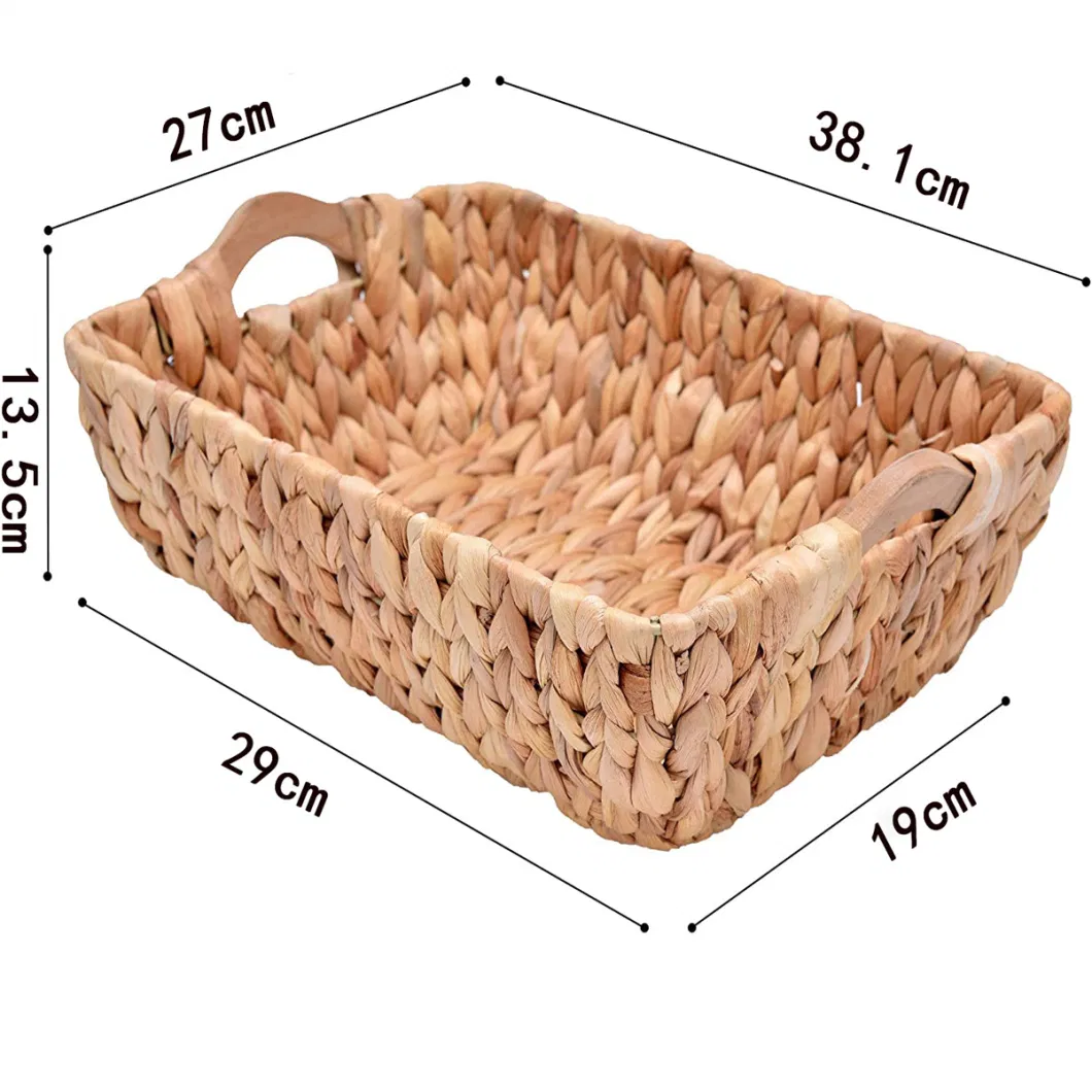 Natural Rattan Water Hyacinth Storage Basket with Wooden Handle