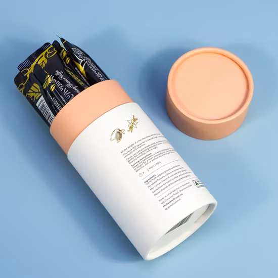Campione gratuito Firstsail Cilindro di lusso Tubo di carta di cartone Scatola di imballaggio per uso alimentare per chicchi di caffè Proteine ​​in polvere Spezie Sale Gomma Tè rosso